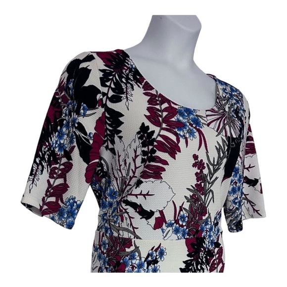 Monroe & Main Career Office Casual Brunch Red Black Blue White Floral Knit Dress - Picture 10 of 15